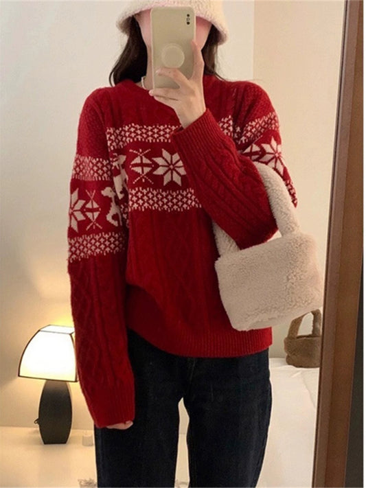 Fair Isle Christmas Knit Sweater – Cozy Thick Nordic Pullover for Winter