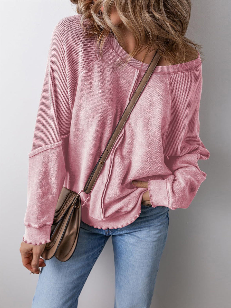 2025 Spring & Autumn Women’s Loose-Fit Sweatshirt | Round Neck Long Sleeve with Contrast Stitching