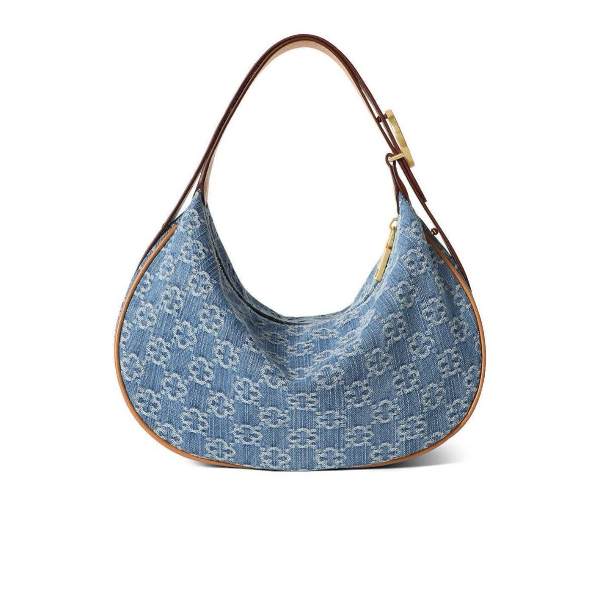 New Denim Washed Canvas Shoulder Bag – Casual Half Moon Crossbody Underarm Bag