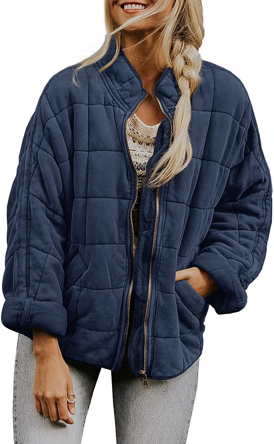 ✨ Solid Color Stand Collar Cotton Jacket for Women – Loose Fit Long Sleeve Pocket Coat