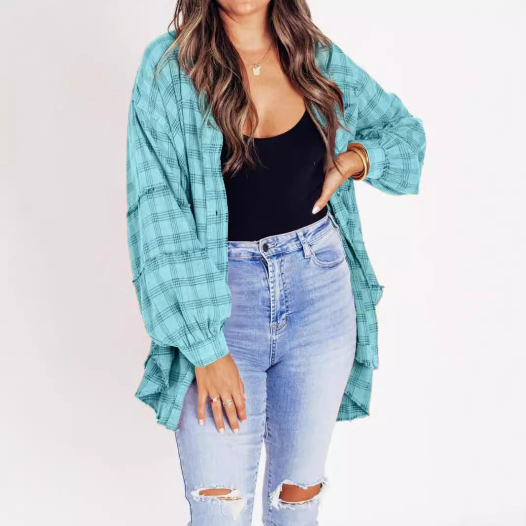 Autumn Fashion Tassel Cardigan | Loose Casual Plaid Shirt for Women