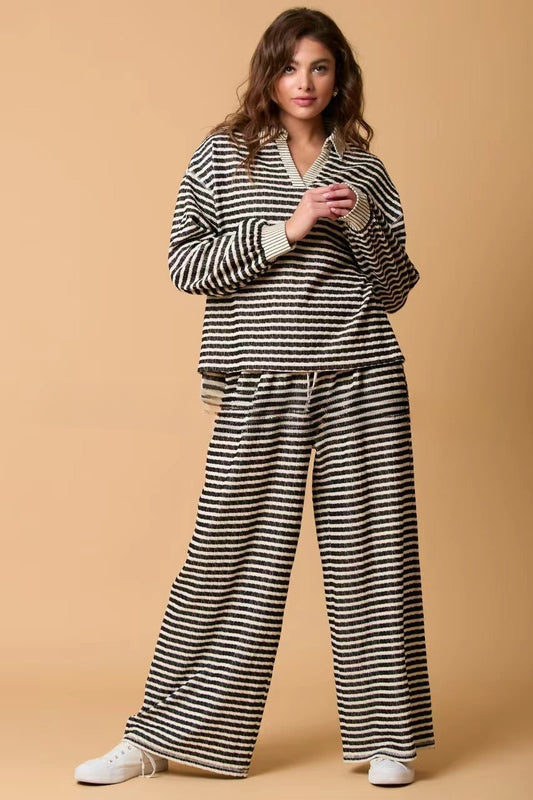 Women’s Striped Long Sleeve & Pants Set | Two-Piece Casual Fall Winter Loungewear