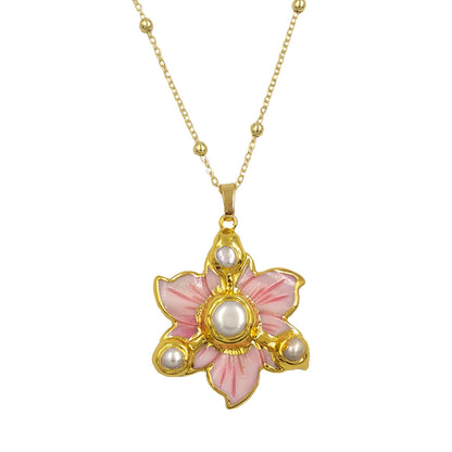 Floral Multicolor Shell & Pearl Inlay Necklace | Layered Women’s Jewelry