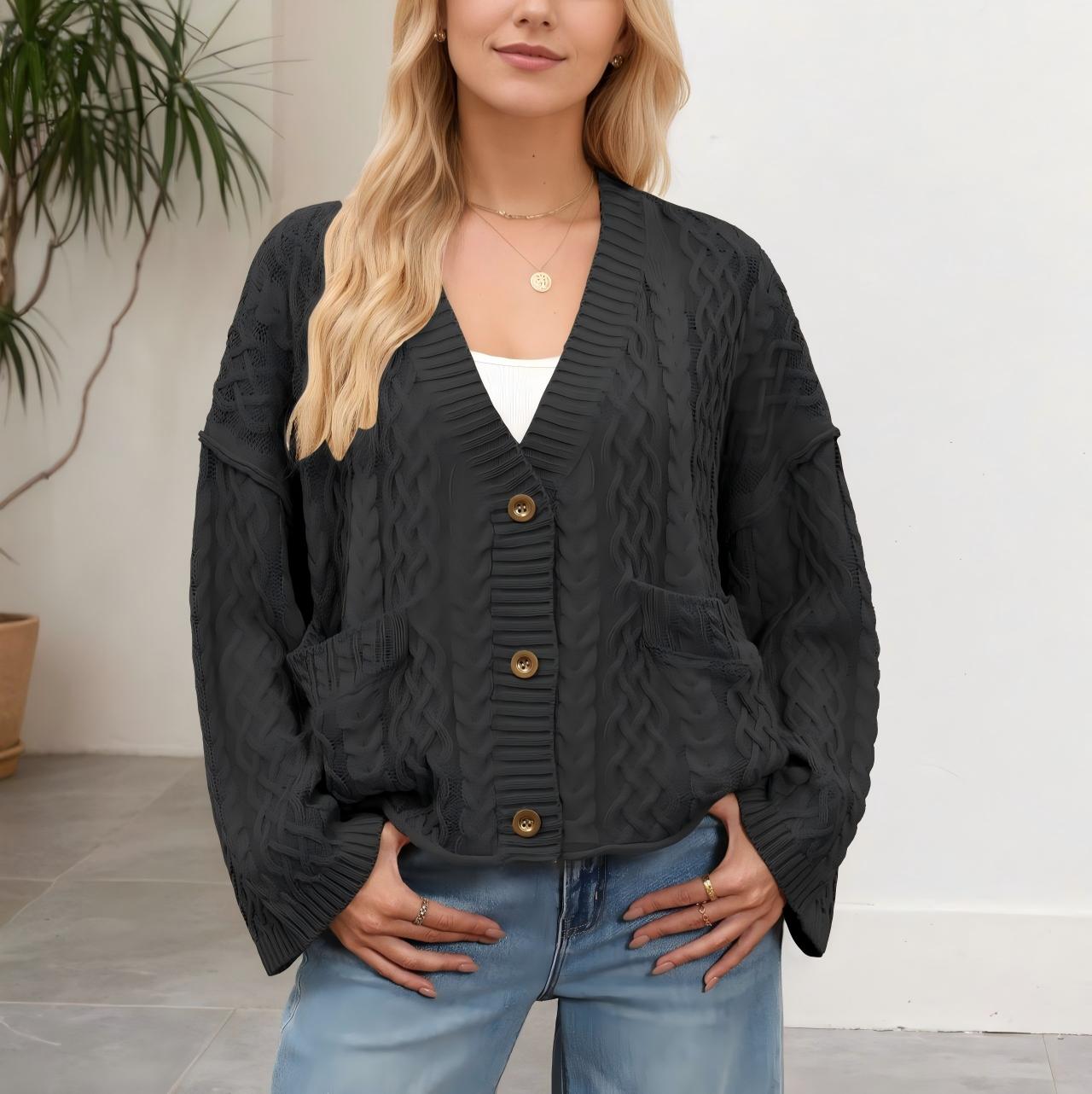 Fall Winter New Short Chunky Cable Knit Cardigan | Loose Fit Cozy Knit Sweater Jacket for Women