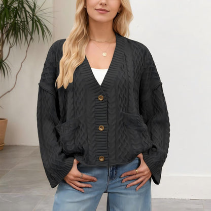 Fall Winter New Short Chunky Cable Knit Cardigan | Loose Fit Cozy Knit Sweater Jacket for Women