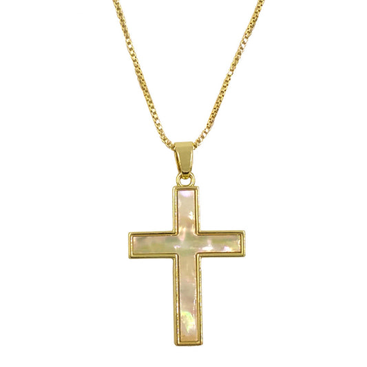 Natural Abalone Shell Shiny Powder White Shell Cross Pendant Necklace - Unique Couple's Jewelry