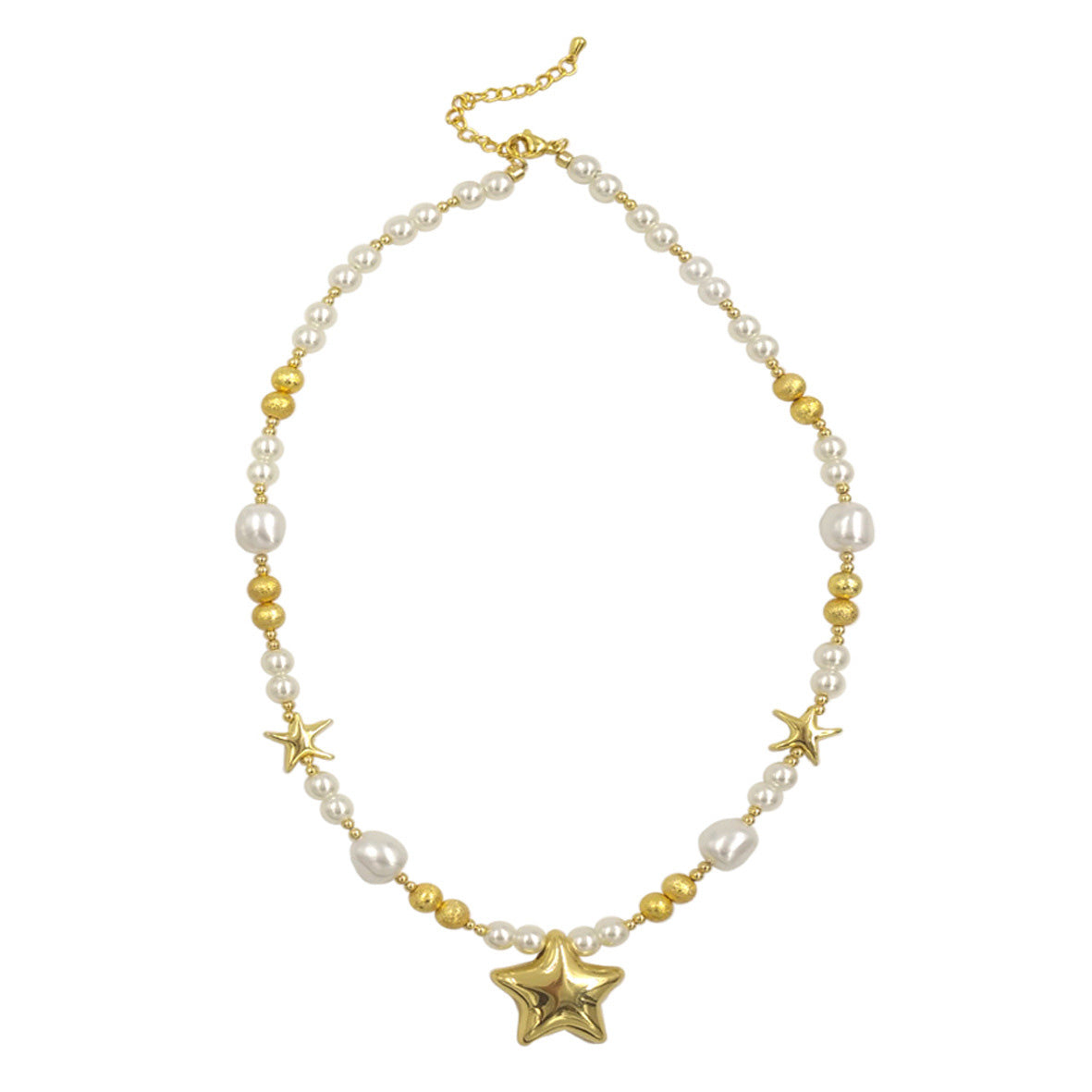 Trendy Star Pendant Necklace with Faux Pearl Beads | Short Brass Chain for Women