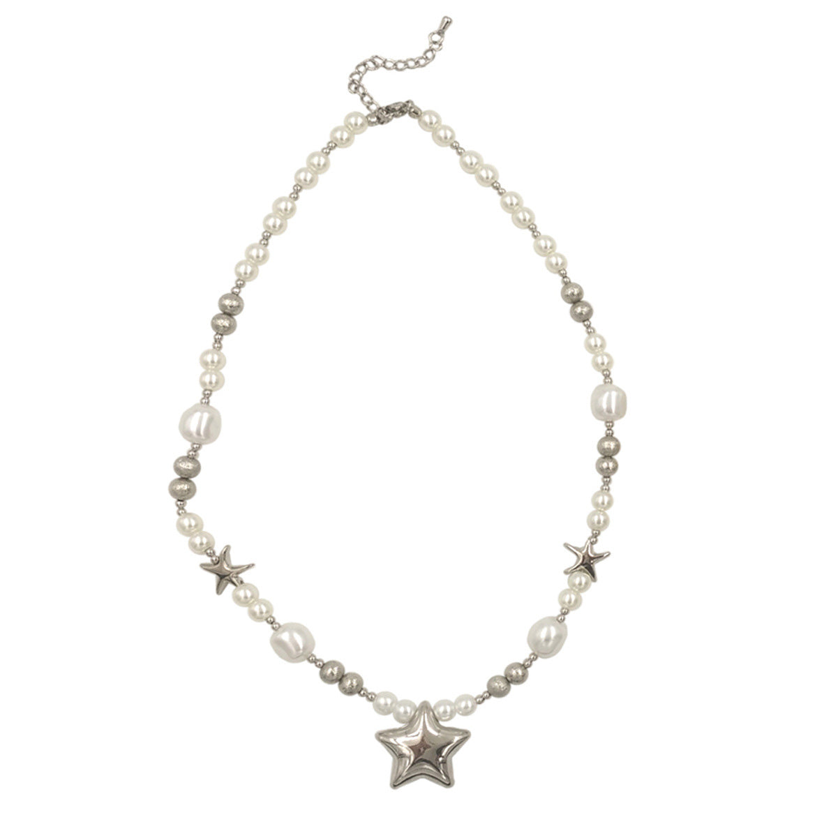 Trendy Star Pendant Necklace with Faux Pearl Beads | Short Brass Chain for Women