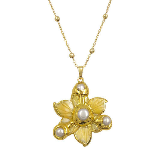 Floral Multicolor Shell & Pearl Inlay Necklace | Layered Women’s Jewelry