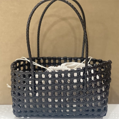 Women’s Hollow Woven Tote Bag – French Style Straw Basket Beach Bag