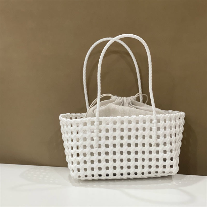 Women’s Hollow Woven Tote Bag – French Style Straw Basket Beach Bag