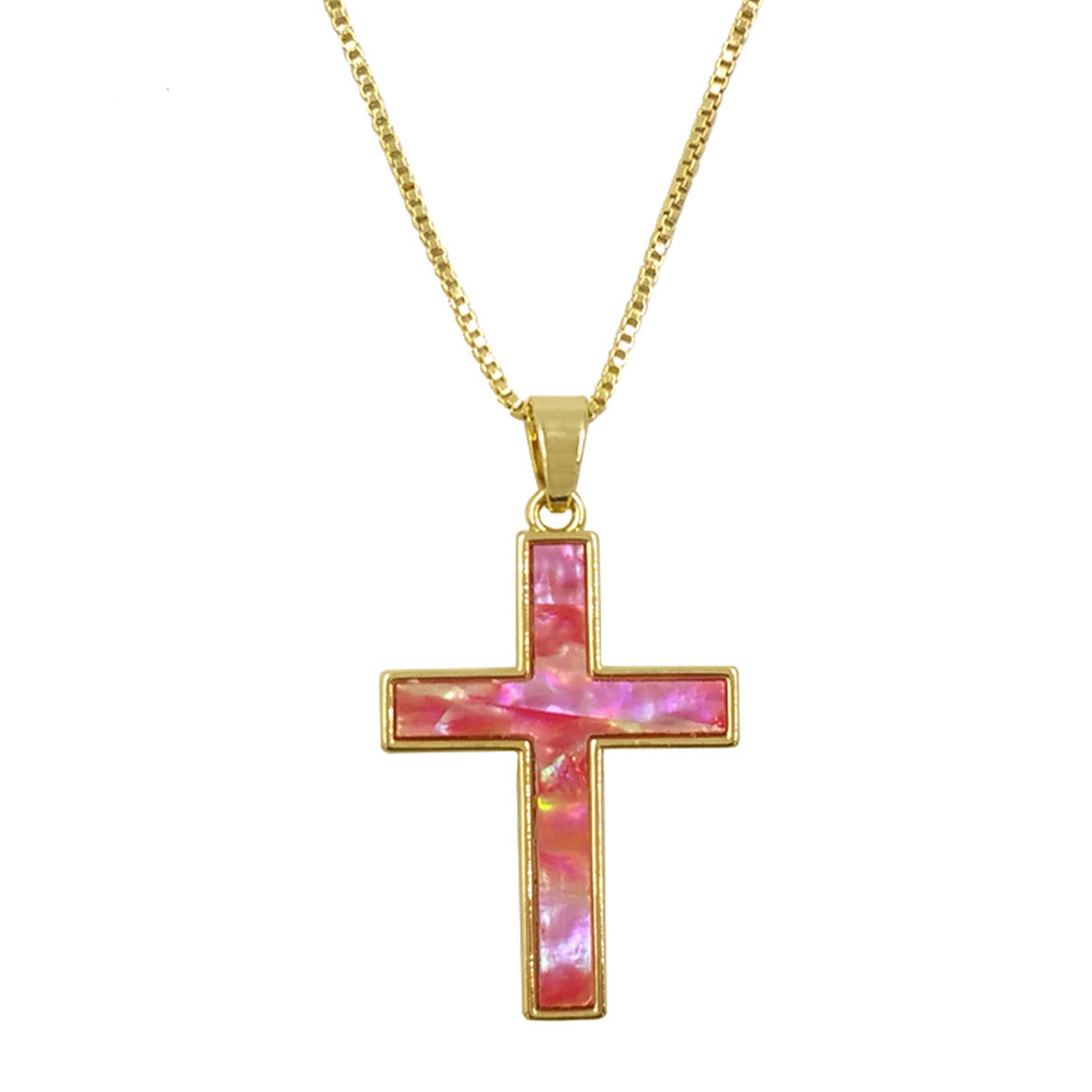 Natural Abalone Shell Shiny Powder White Shell Cross Pendant Necklace - Unique Couple's Jewelry