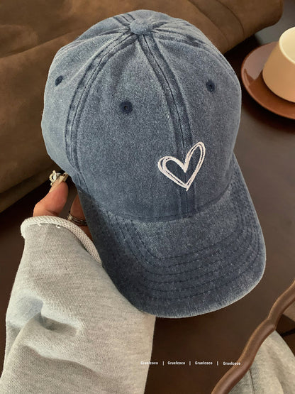 Women's heart-shaped washed distressed baseball cap
