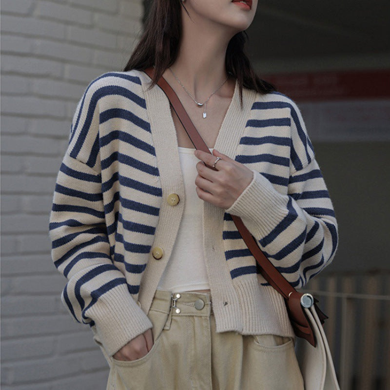 A10 Korean Style Short Knit Cardigan – Casual Loose V-Neck Sweater for Women