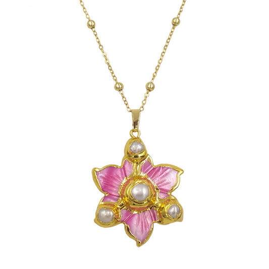 Floral Multicolor Shell & Pearl Inlay Necklace | Layered Women’s Jewelry