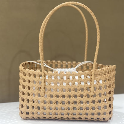 Women’s Hollow Woven Tote Bag – French Style Straw Basket Beach Bag