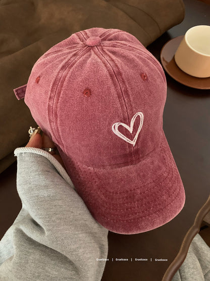 Women's heart-shaped washed distressed baseball cap