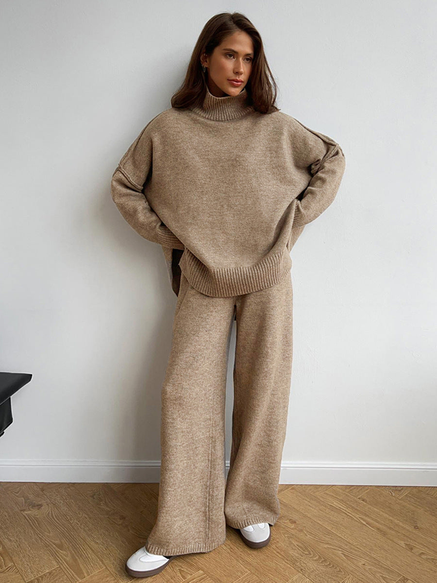 A13 Women’s Turtleneck Knit Sweater Set – Loose Fit Thick Knit Pants Outfit