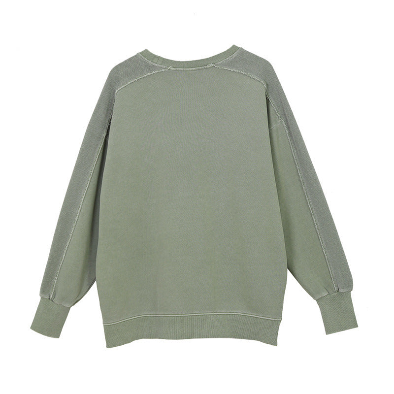 A06 Distressed Round Neck Sweatshirt – Women’s Split Hem & Sleeve Pullover