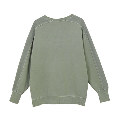 A06 Distressed Round Neck Sweatshirt – Women’s Split Hem & Sleeve Pullover