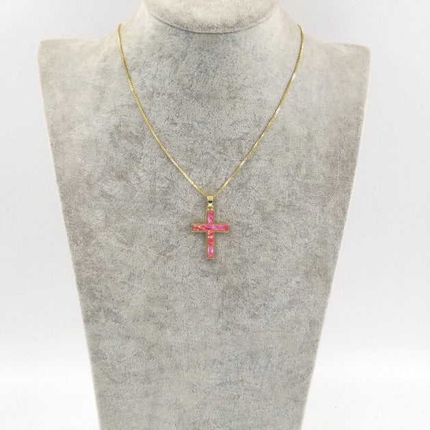 Natural Abalone Shell Shiny Powder White Shell Cross Pendant Necklace - Unique Couple's Jewelry