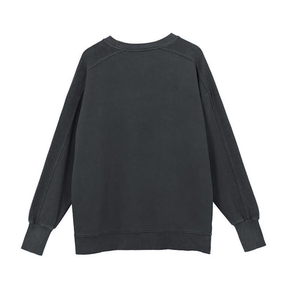 A06 Distressed Round Neck Sweatshirt – Women’s Split Hem & Sleeve Pullover