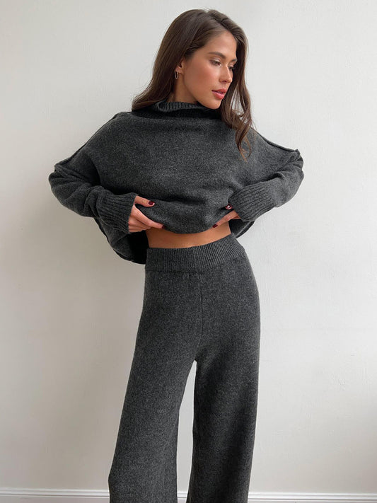 A13 Women’s Turtleneck Knit Sweater Set – Loose Fit Thick Knit Pants Outfit