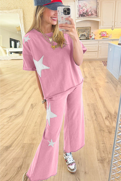 Fashion Star Print Women’s Casual Set | 2025 Spring New Short Sleeve T-Shirt & Pants Two-Piece Outfit