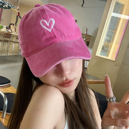 Women's heart-shaped washed distressed baseball cap