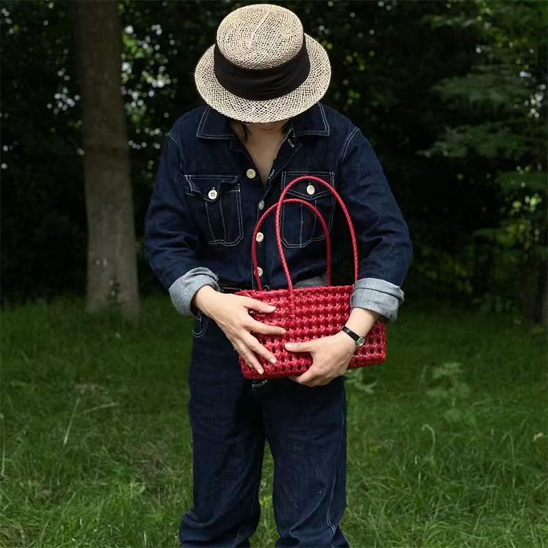Women’s Hollow Woven Tote Bag – French Style Straw Basket Beach Bag