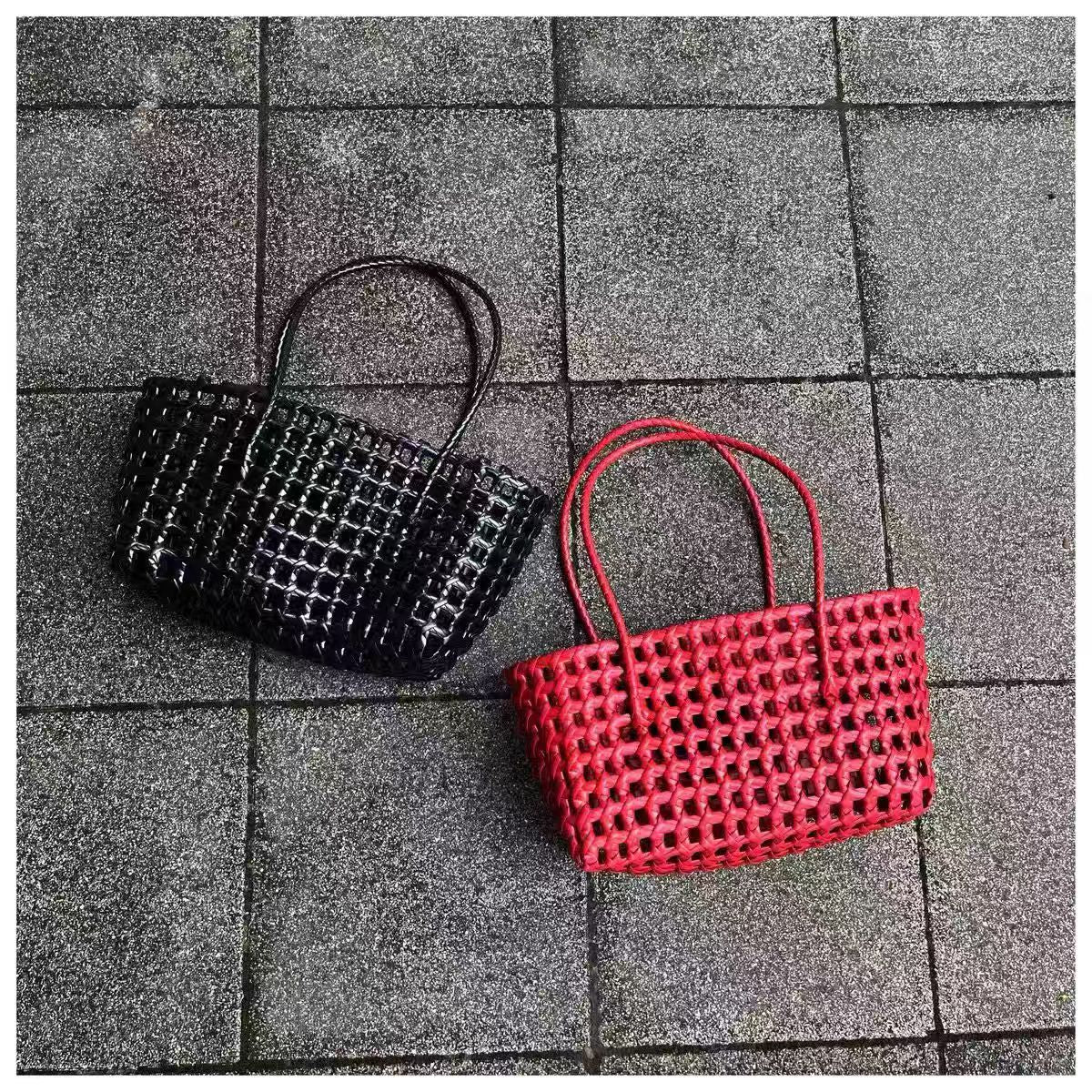 Women’s Hollow Woven Tote Bag – French Style Straw Basket Beach Bag