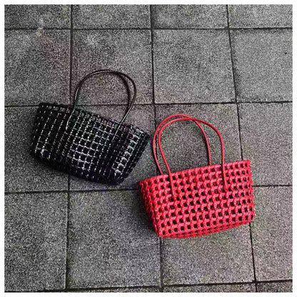 Women’s Hollow Woven Tote Bag – French Style Straw Basket Beach Bag
