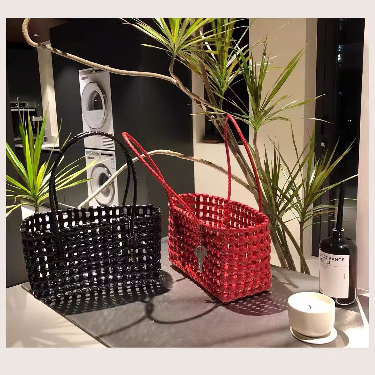 Women’s Hollow Woven Tote Bag – French Style Straw Basket Beach Bag