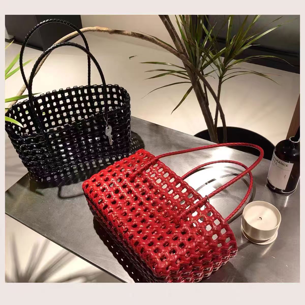 Women’s Hollow Woven Tote Bag – French Style Straw Basket Beach Bag