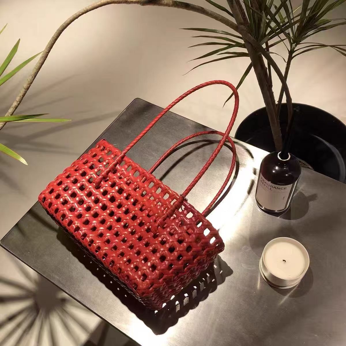 Women’s Hollow Woven Tote Bag – French Style Straw Basket Beach Bag