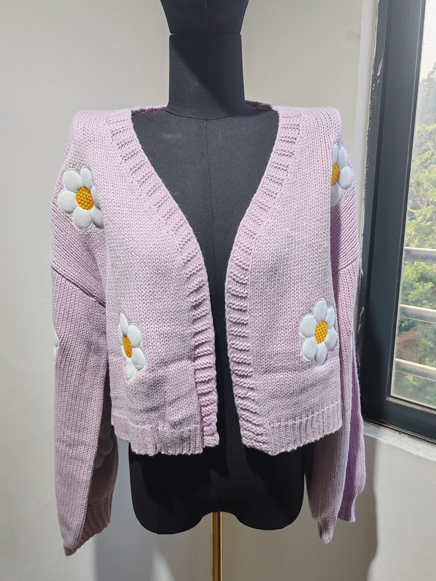 floral knitted cardigan-purple