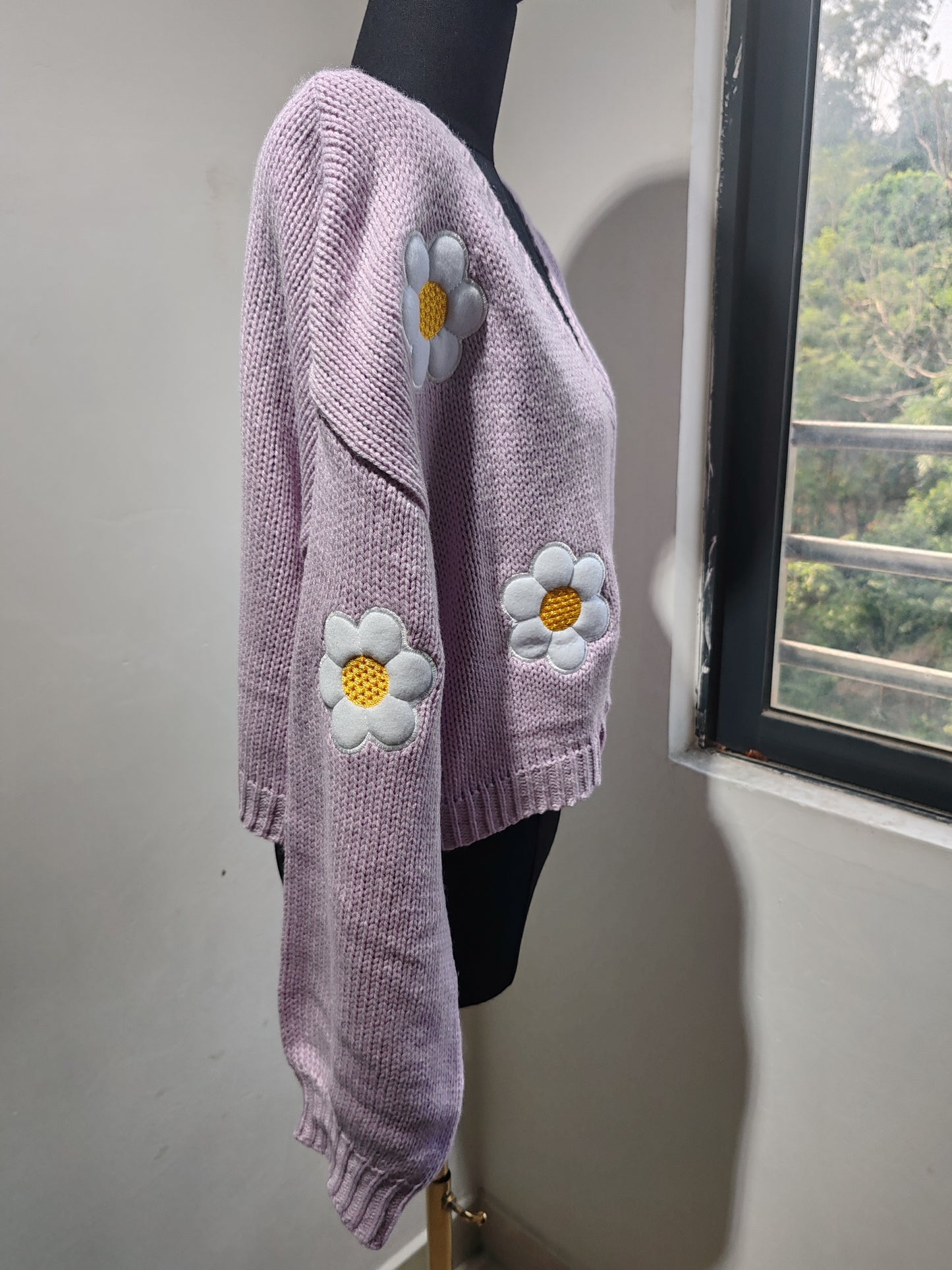 floral knitted cardigan-purple