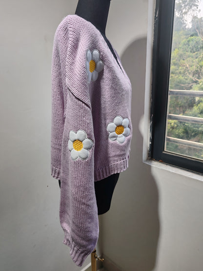 floral knitted cardigan-purple