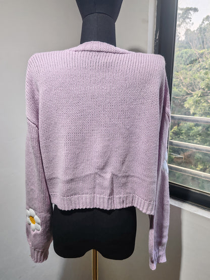 floral knitted cardigan-purple