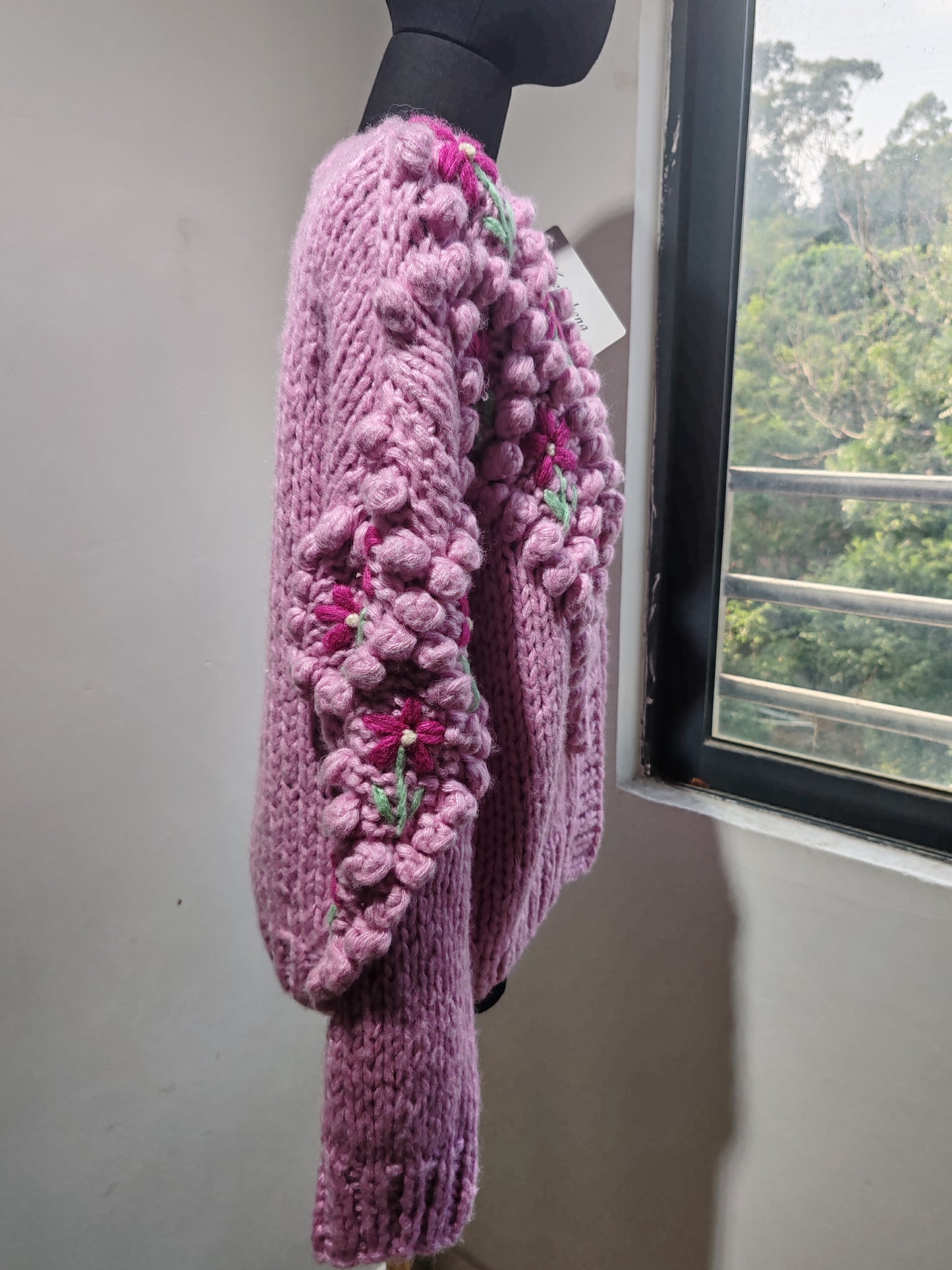 Heavy-duty handmade floral knitted cardigan