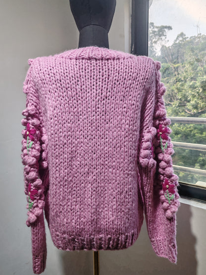 Heavy-duty handmade floral knitted cardigan