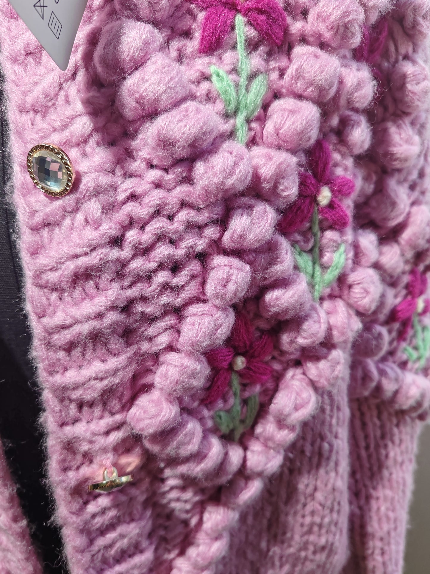Heavy-duty handmade floral knitted cardigan