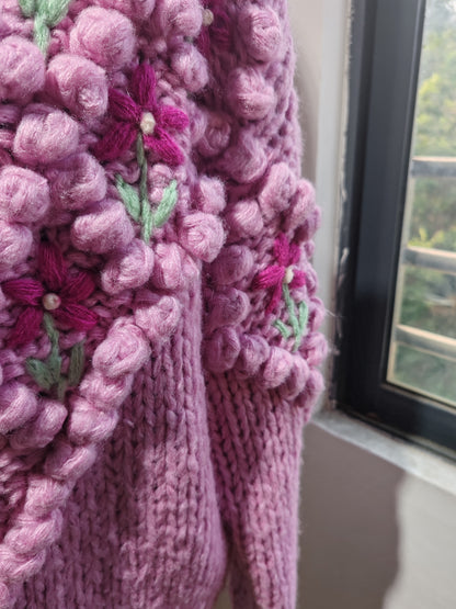 Heavy-duty handmade floral knitted cardigan
