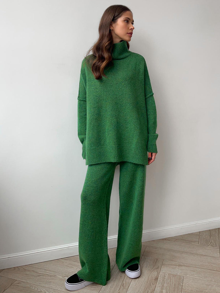 A13 Women’s Turtleneck Knit Sweater Set – Loose Fit Thick Knit Pants Outfit