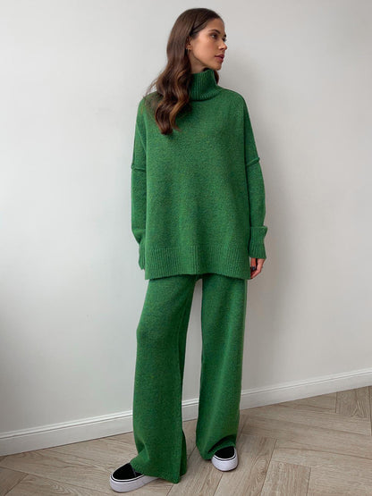 A13 Women’s Turtleneck Knit Sweater Set – Loose Fit Thick Knit Pants Outfit