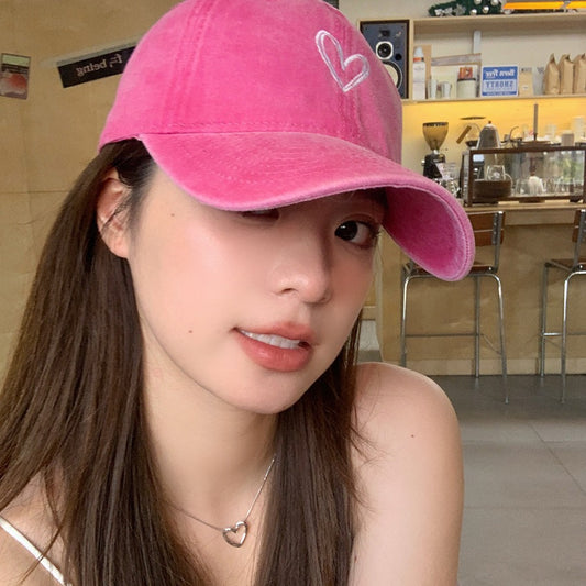 Women's heart-shaped washed distressed baseball cap