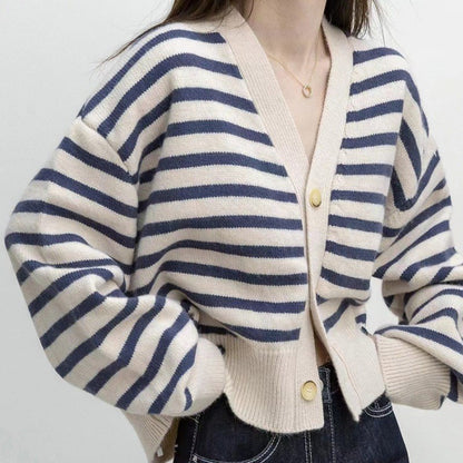 A10 Korean Style Short Knit Cardigan – Casual Loose V-Neck Sweater for Women