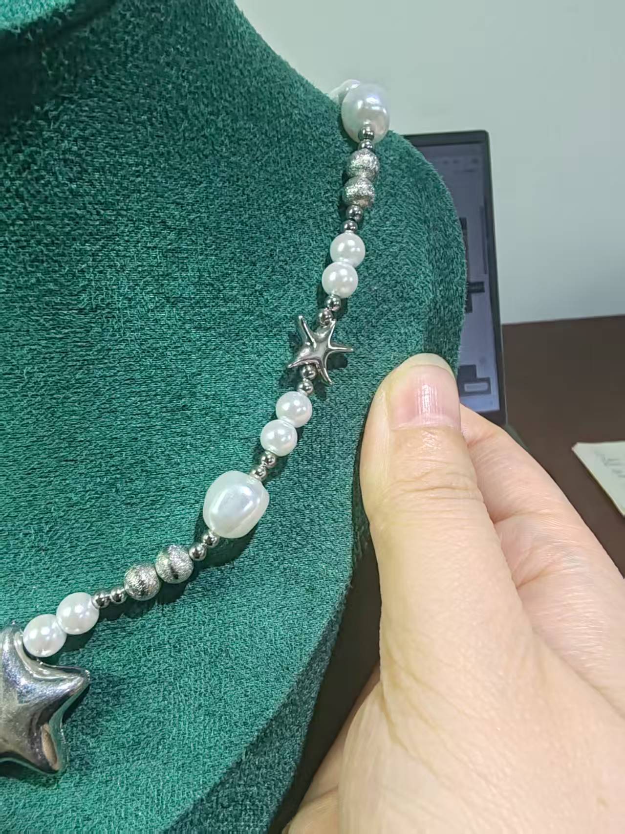 Trendy Star Pendant Necklace with Faux Pearl Beads | Short Brass Chain for Women