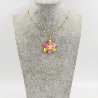Floral Multicolor Shell & Pearl Inlay Necklace | Layered Women’s Jewelry