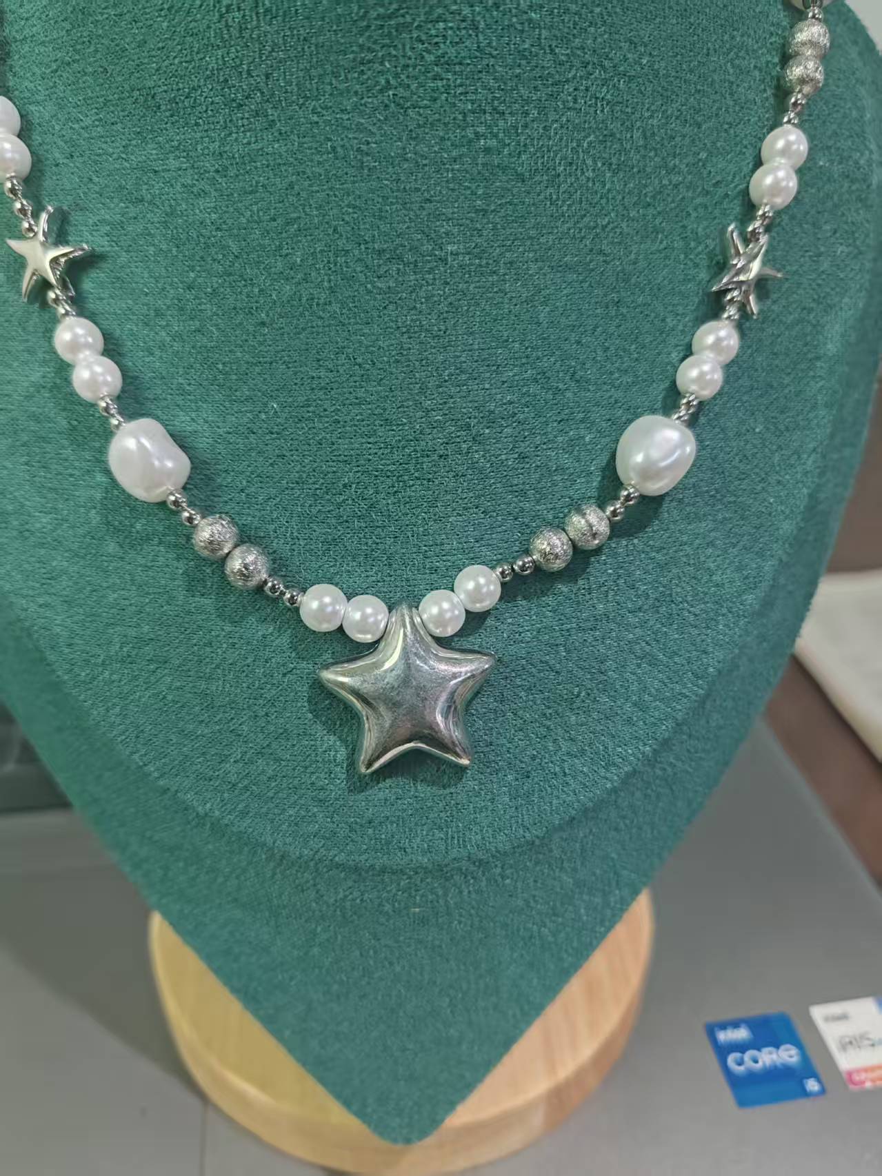 Trendy Star Pendant Necklace with Faux Pearl Beads | Short Brass Chain for Women